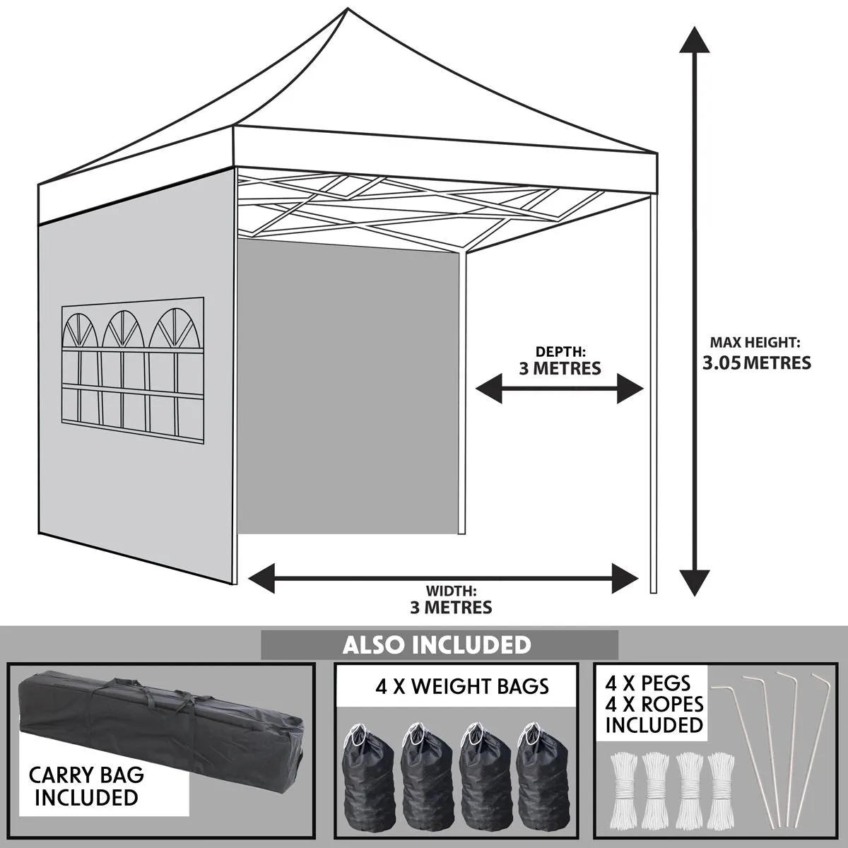 Dellonda 3x3m Pop-Up Gazebo & Side Walls Water Resistant Fabric - Grey