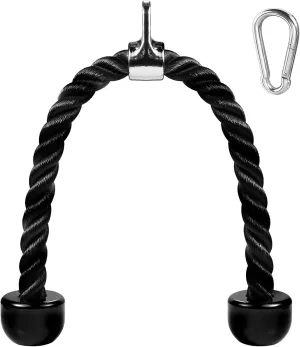 Deluxe Tricep Rope Gym Rope Pull Down Cable Attachment, 31.5 Inch Rope Length, Easy to Grip & Non-Slip LAT Pulldown Attachments Workout Exercise Rope (Black)