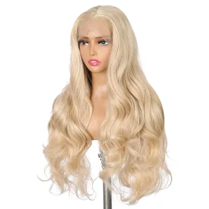 Derun Long Wavy Swiss Lace Synthetic Wig 613/27 Honey Blonde Skin Melt HD Lace Front Wigs 24 Inch Heat Resistant Fiber Transparent Lace Wigs for Women (613/27)