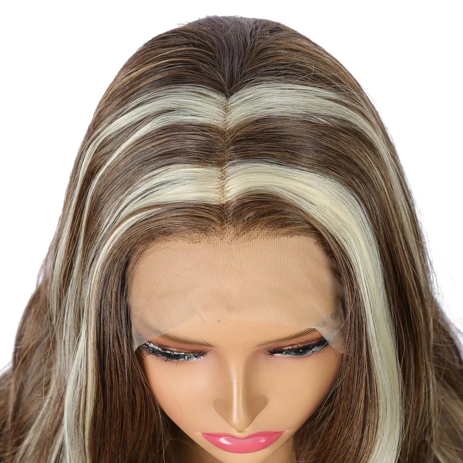 Derun Long Wavy Swiss Lace Synthetic Wig Skin Melt HD Lace Front Wigs 24 Inch 4/613 Brown Hightlight Blond Colored Heat Resistant Fiber Transparent Lace Wigs for Women (4/613)