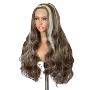 Derun Long Wavy Swiss Lace Synthetic Wig Skin Melt HD Lace Front Wigs 24 Inch 4/613 Brown Hightlight Blond Colored Heat Resistant Fiber Transparent Lace Wigs for Women (4/613)