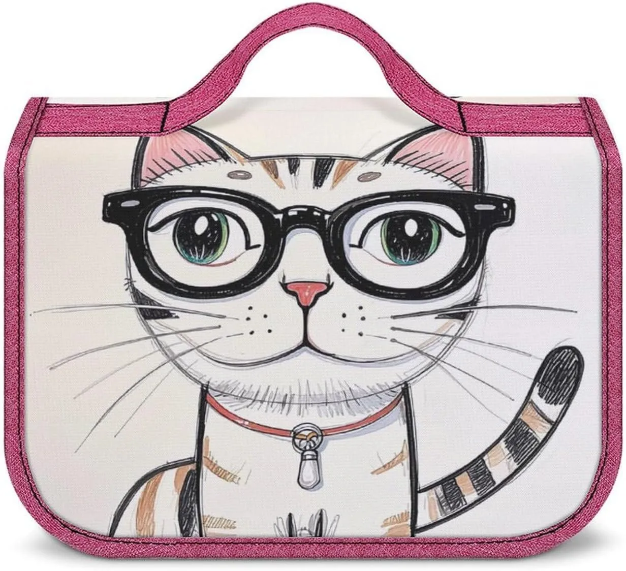 Design Hipster Cat Kitten Glasses Travel Toiletry Bag for Women,Hanging Toiletry Organizer with Hook, Makeup Bag Travel Organizer for Shampoo,Toiletriesl