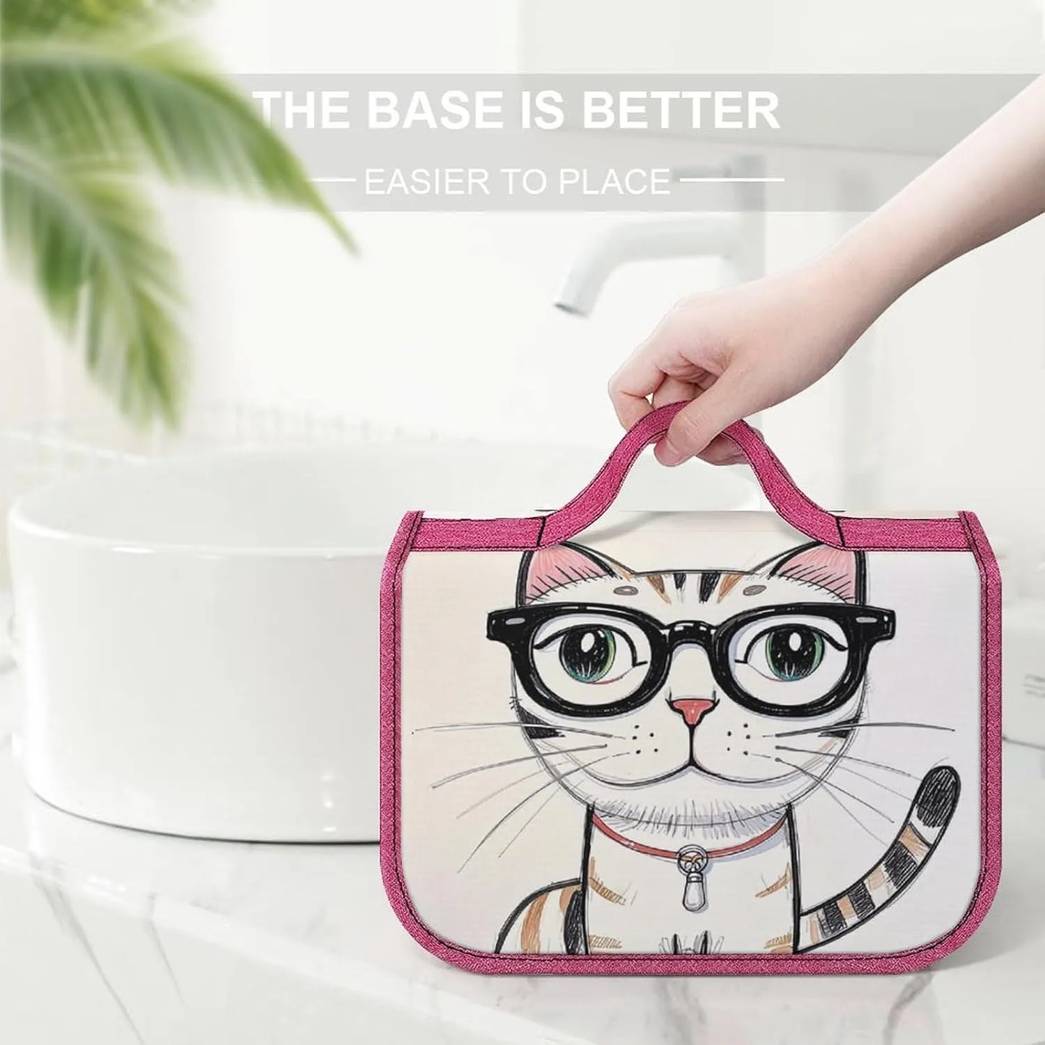 Design Hipster Cat Kitten Glasses Travel Toiletry Bag for Women,Hanging Toiletry Organizer with Hook, Makeup Bag Travel Organizer for Shampoo,Toiletriesl