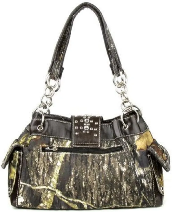 DH JP Camo Bling Rhinestone Buckle Shoulder Bag Purse Zipper Wristlet Wallet Set