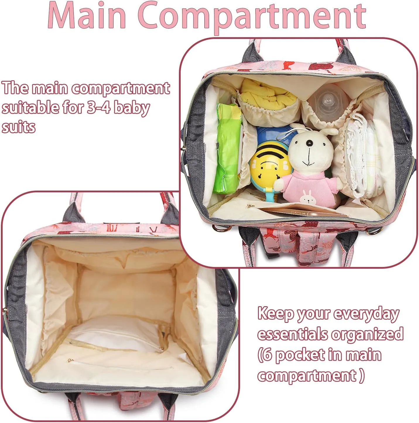 Diaper Bag Backpack for Mom Dad, Maternity Changing Bag Diaper Backpack with Stroller Straps(deer pink)