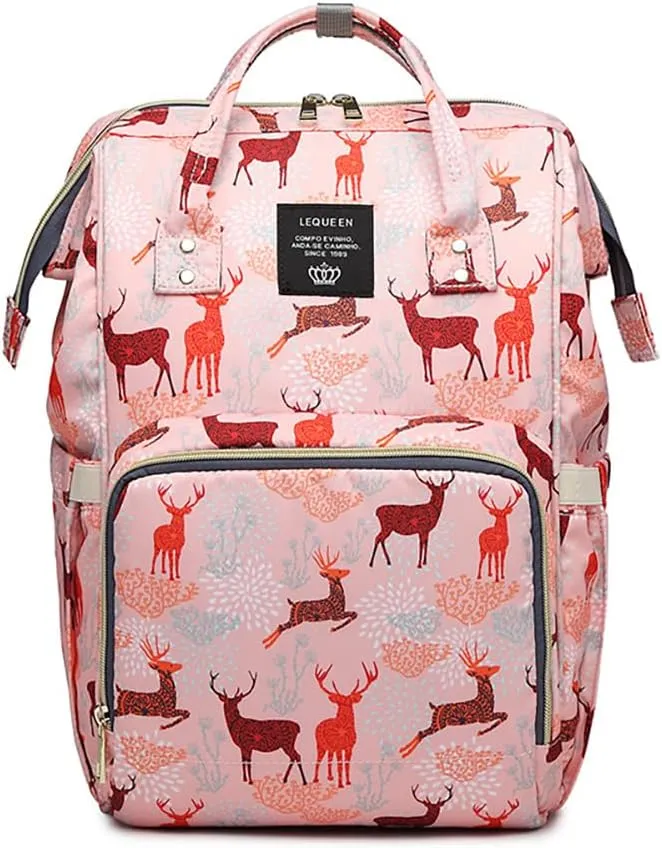 Diaper Bag Backpack for Mom Dad, Maternity Changing Bag Diaper Backpack with Stroller Straps(deer pink)