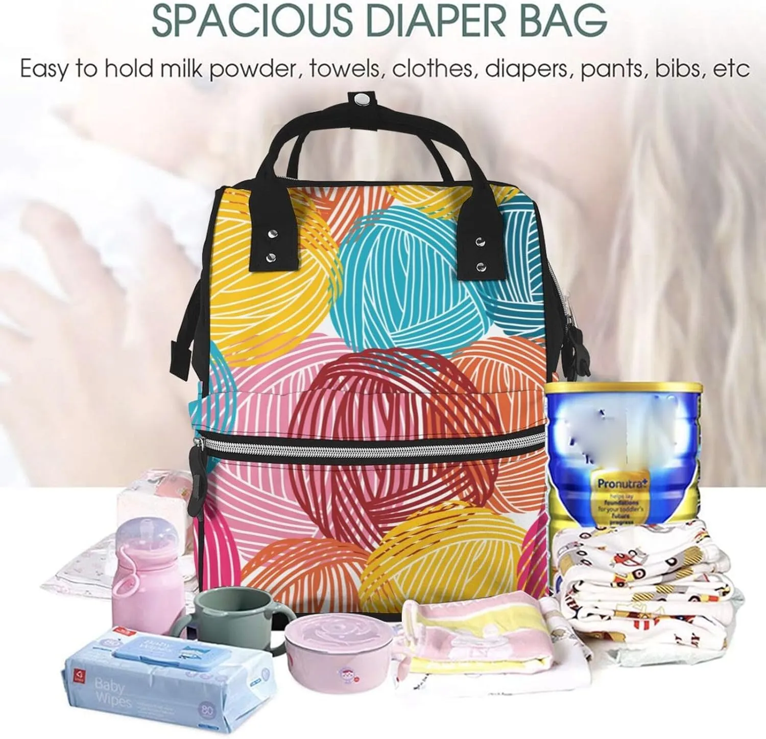 Diaper Bag Backpack For Women, Colorful Wool Balls Waterproof Multifunction Travel Pack Maternity Baby Changing Bags, Nappy Baby Bags With Multi-Function For Baby