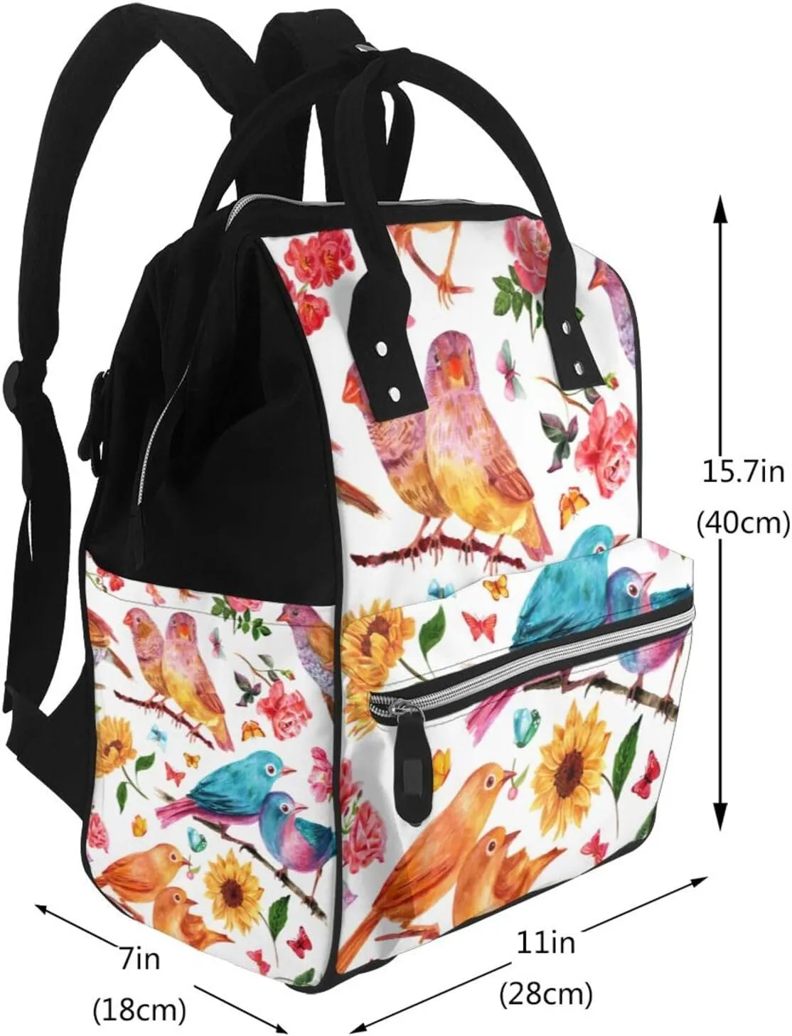 Diaper Bag Backpack For Women, Flowers Birds And Butterflies Waterproof Multifunction Travel Pack Maternity Baby Changing Bags, Nappy Baby Bags With Multi-Function For Baby
