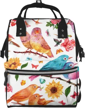Diaper Bag Backpack For Women, Flowers Birds And Butterflies Waterproof Multifunction Travel Pack Maternity Baby Changing Bags, Nappy Baby Bags With Multi-Function For Baby