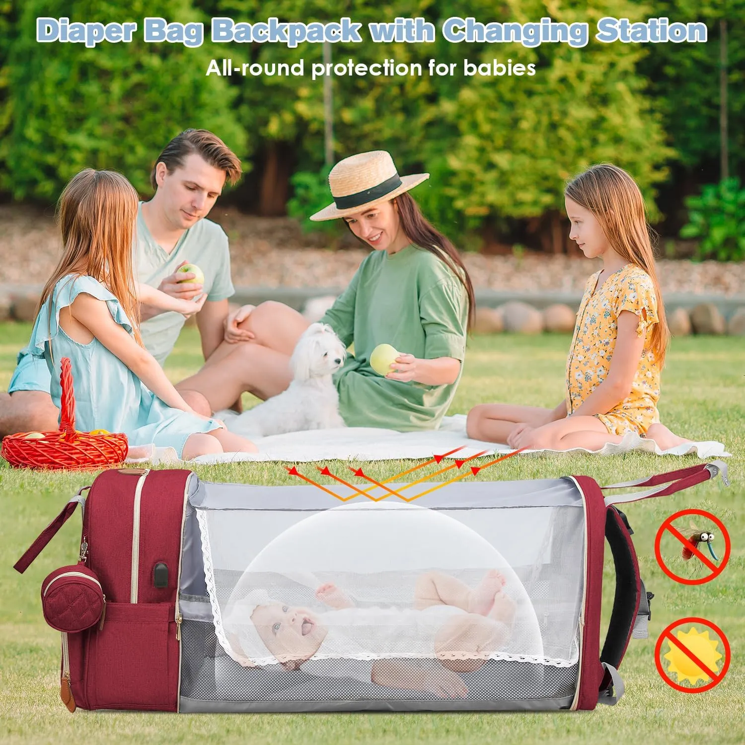 Diaper Bag Backpack, Large Diaper Bag with Changing Station, Baby Diaper Bag, New Mom Gifts, Lightweight Waterproof Unisex Diaper Bag with Insulated Pockets and USB Charging Port, Red