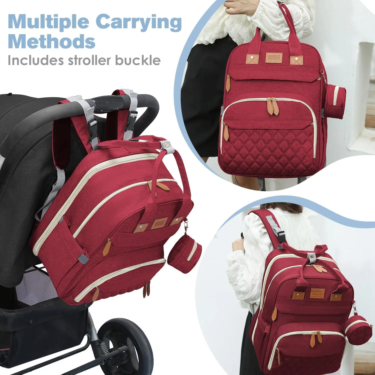 Diaper Bag Backpack, Large Diaper Bag with Changing Station, Baby Diaper Bag, New Mom Gifts, Lightweight Waterproof Unisex Diaper Bag with Insulated Pockets and USB Charging Port, Red
