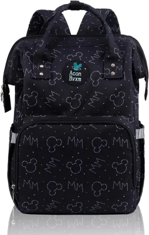 Diaper Bag Backpack Multifunction Large Bags with Changing Pad & Stroller Straps Pacifier Case Unisex(Black Mickey)