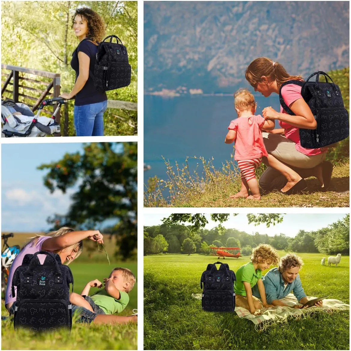 Diaper Bag Backpack Multifunction Large Bags with Changing Pad & Stroller Straps Pacifier Case Unisex(Black Mickey)