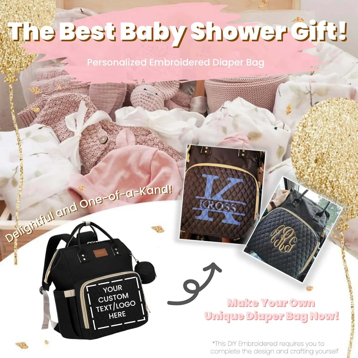 Diaper Bag Backpack with Changing Pad Pacifier Case, Baby Bag for Boy Girl Toddler - Large, Stylish, Waterproof Travel Diaper Bag for Mom - Baby Shower Gifts - Black