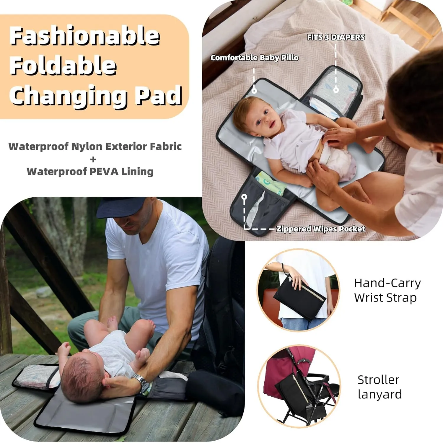 Diaper Bag Backpack with Changing Pad Pacifier Case, Baby Bag for Boy Girl Toddler - Large, Stylish, Waterproof Travel Diaper Bag for Mom - Baby Shower Gifts - Black