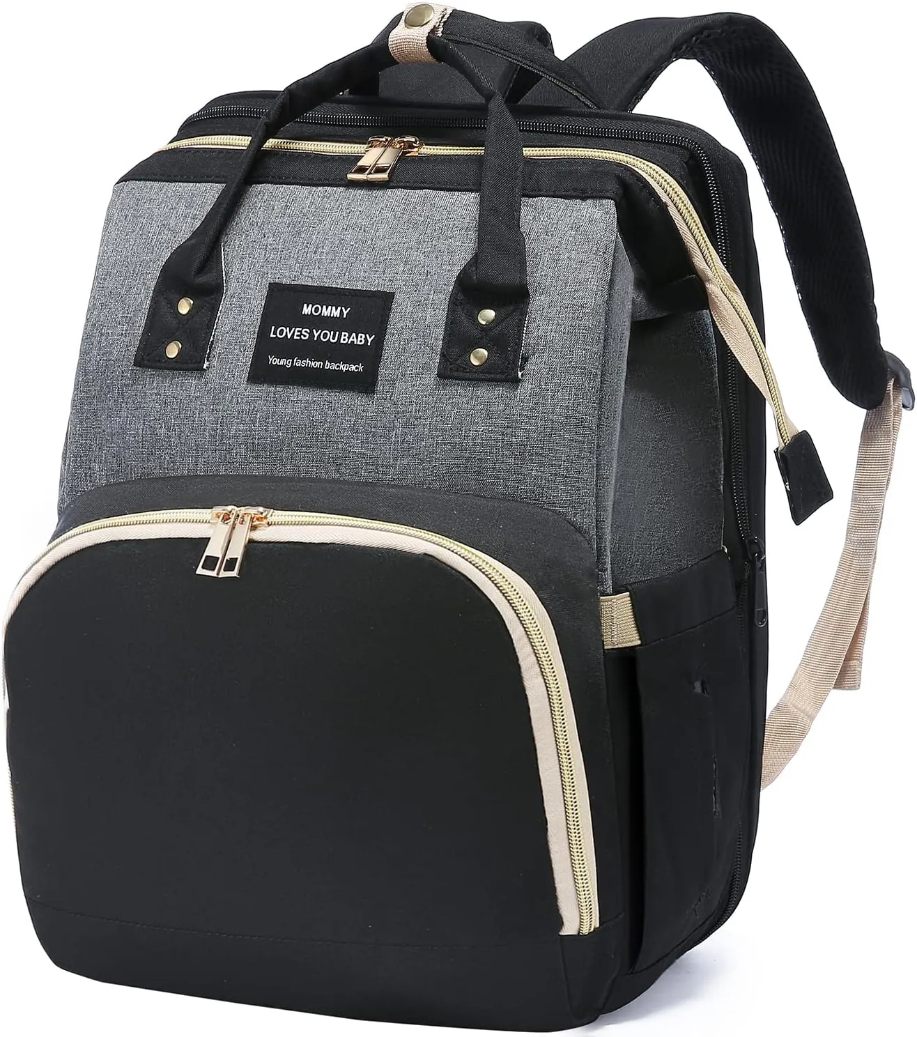 Diaper Bag Backpack with Changing Station, Large Baby Diaper Bag, Multifunctional Travel Diaper Waterproof Backpack for Baby Boy & Girls, with Portable Diaper Pad, Black Grey