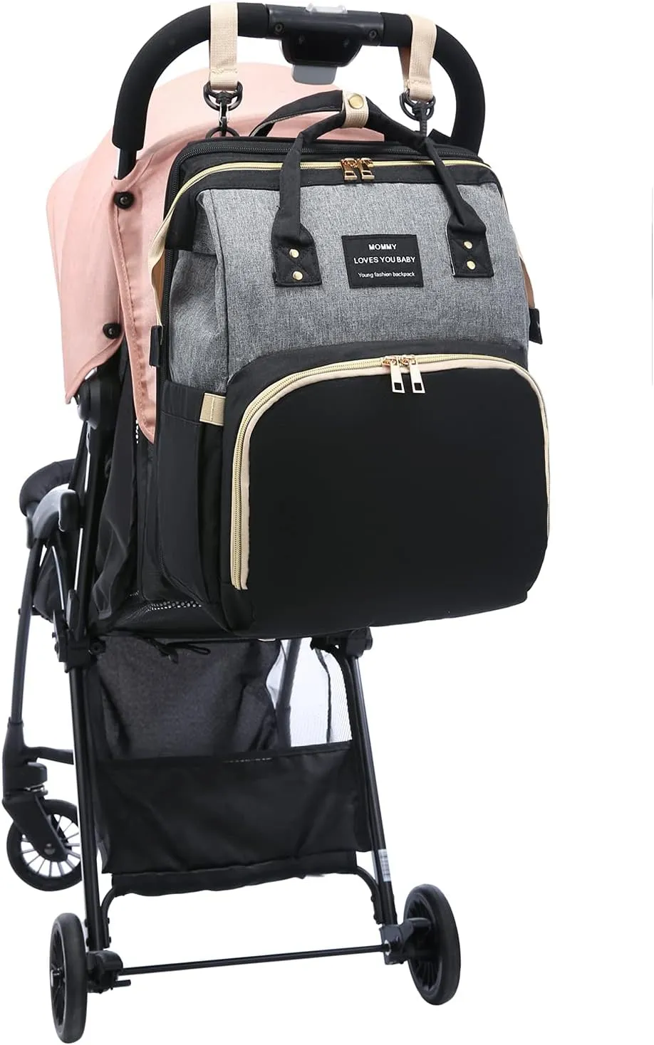 Diaper Bag Backpack with Changing Station, Large Baby Diaper Bag, Multifunctional Travel Diaper Waterproof Backpack for Baby Boy & Girls, with Portable Diaper Pad, Black Grey