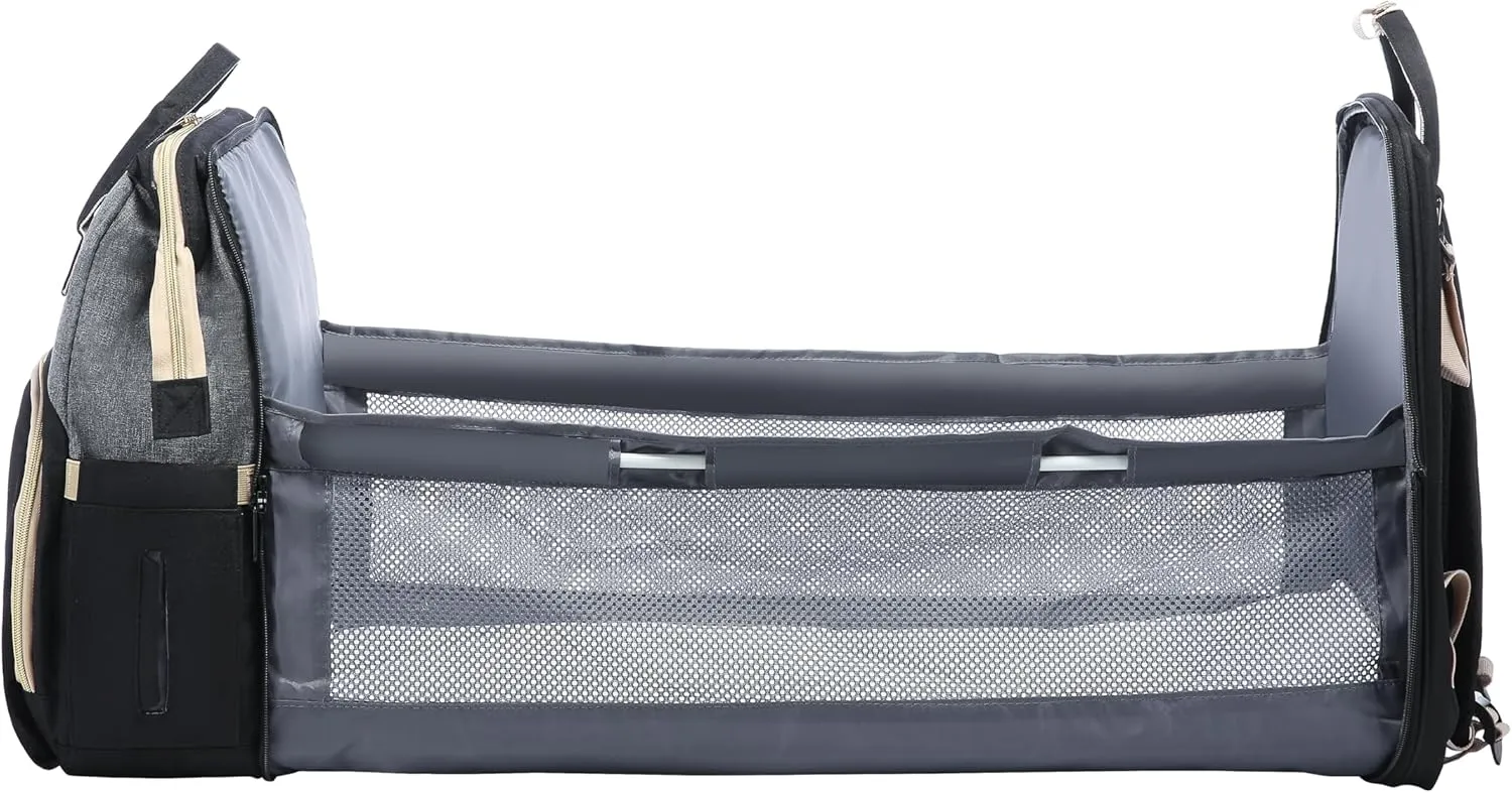Diaper Bag Backpack with Changing Station, Large Baby Diaper Bag, Multifunctional Travel Diaper Waterproof Backpack for Baby Boy & Girls, with Portable Diaper Pad, Black Grey
