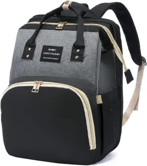 Diaper Bag Backpack with Changing Station, Large Baby Diaper Bag, Multifunctional Travel Diaper Waterproof Backpack for Baby Boy & Girls, with Portable Diaper Pad, Black Grey
