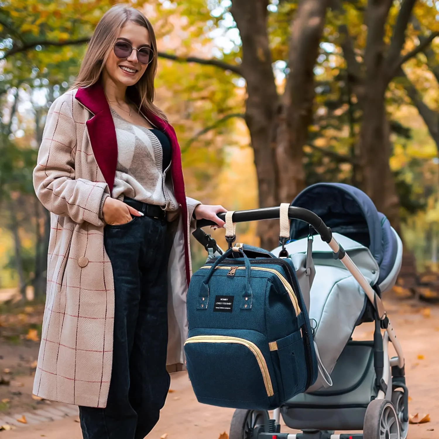Diaper Bag Backpack with Changing Station, Large Baby Diaper Bag, Multifunctional Travel Diaper Waterproof Backpack for Baby Boy & Girls, with Portable Diaper Pad, Blue