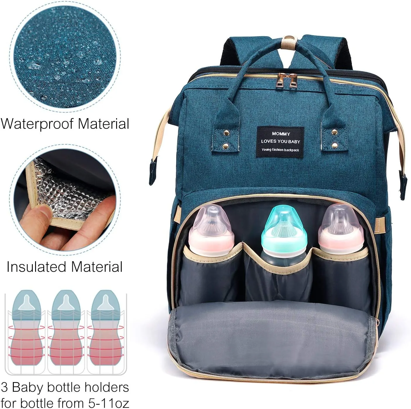 Diaper Bag Backpack with Changing Station, Large Baby Diaper Bag, Multifunctional Travel Diaper Waterproof Backpack for Baby Boy & Girls, with Portable Diaper Pad, Blue