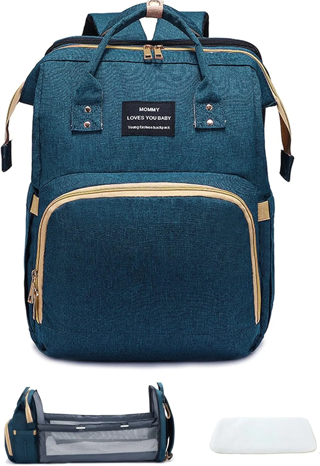Diaper Bag Backpack with Changing Station, Large Baby Diaper Bag, Multifunctional Travel Diaper Waterproof Backpack for Baby Boy & Girls, with Portable Diaper Pad, Blue
