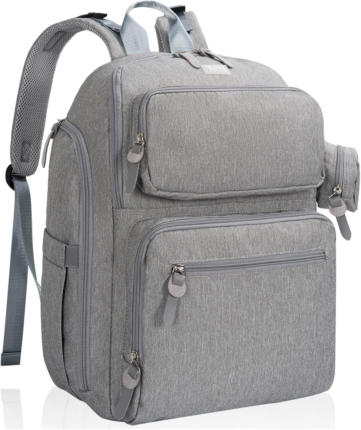 Diaper Bag Large Capacity Diaper Backpack Multi-Function Baby Diaper Bag For Dad And Mom With Insulated Pockets, Stroller Straps，Grey