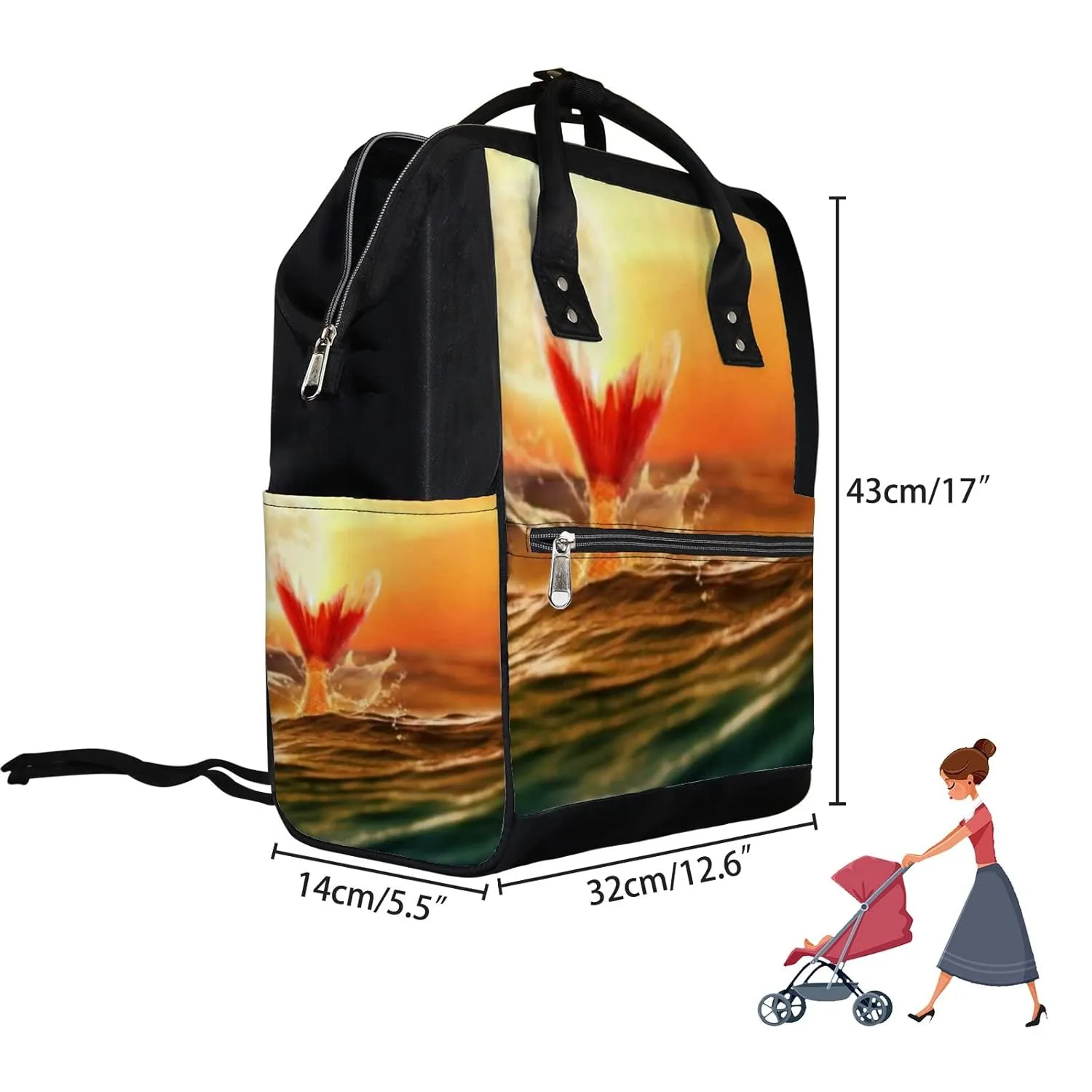 Diaper Bag Mummy Backpack Mythical Mermaid Diving Deep Ocean Multifunction Baby Nappy Bag Large Capacity Nursing Bags Waterproof Travel Backpack