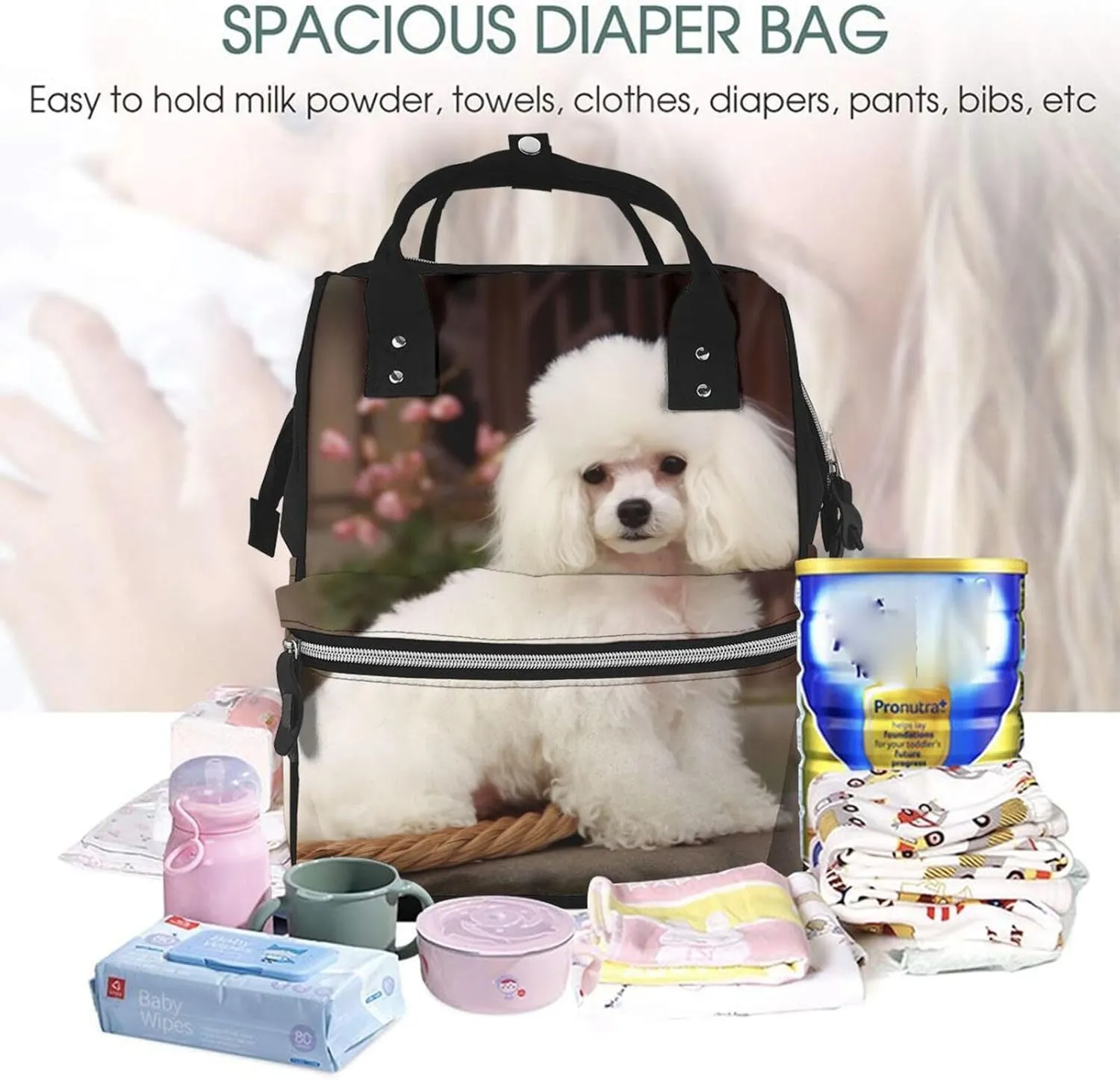 Diaper Bag Nappy Backpack Baby Bag Golden retriever Mummy Backpack Multifunction Changing Bags for Travel, French Poodle, One Size