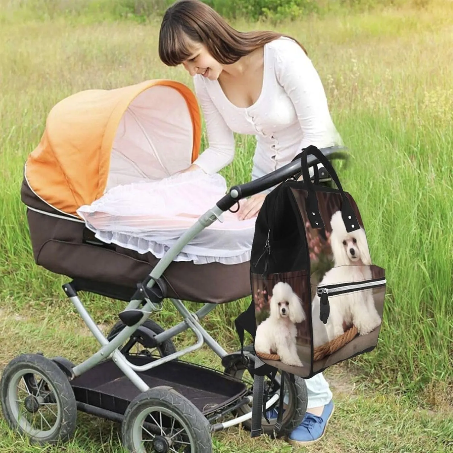 Diaper Bag Nappy Backpack Baby Bag Golden retriever Mummy Backpack Multifunction Changing Bags for Travel, French Poodle, One Size
