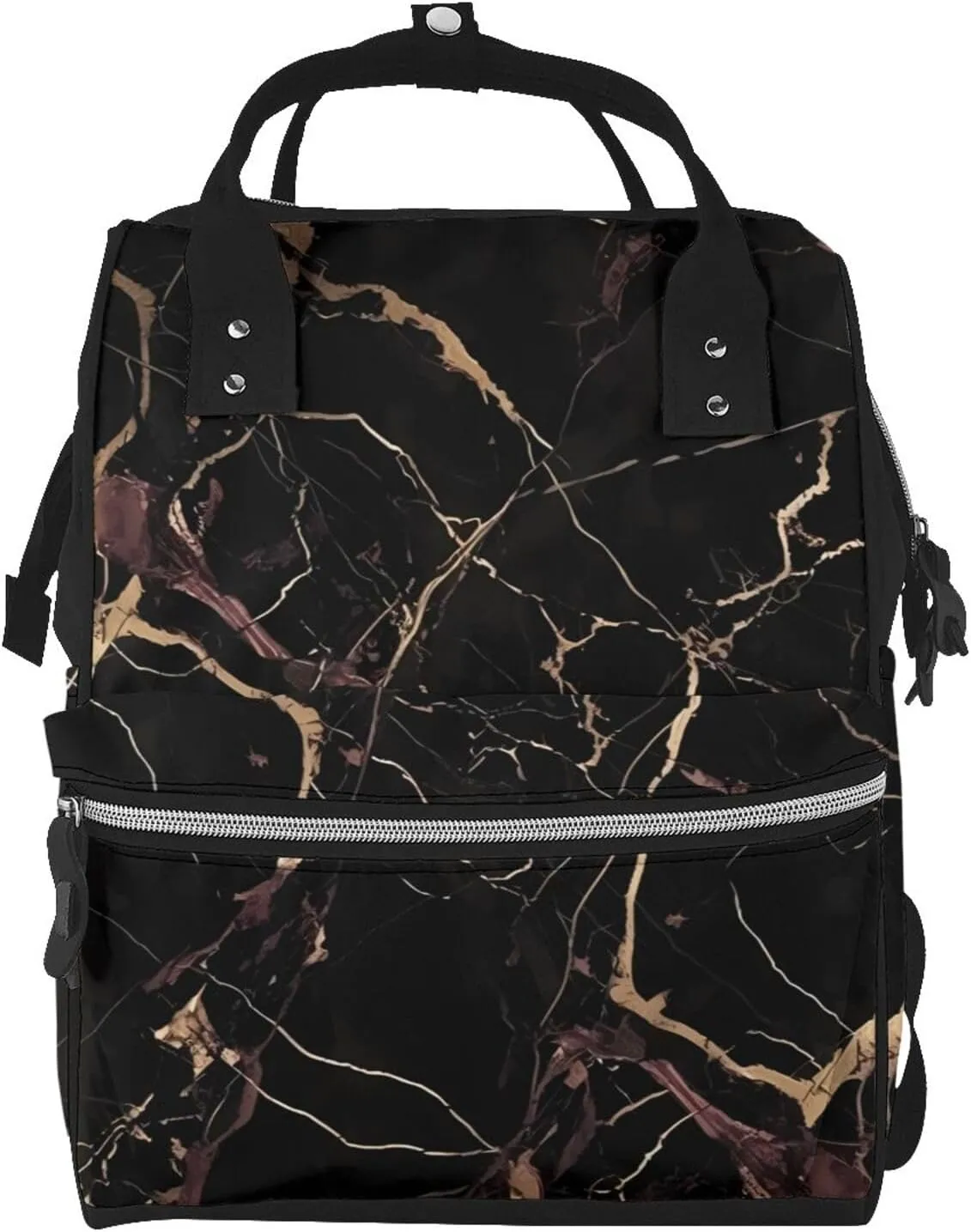 Diaper Bag Nappy Backpack Baby Bag Ocean Shark Mummy Backpack Multifunction Changing Bags for Travel, Black Gold Marble, One Size
