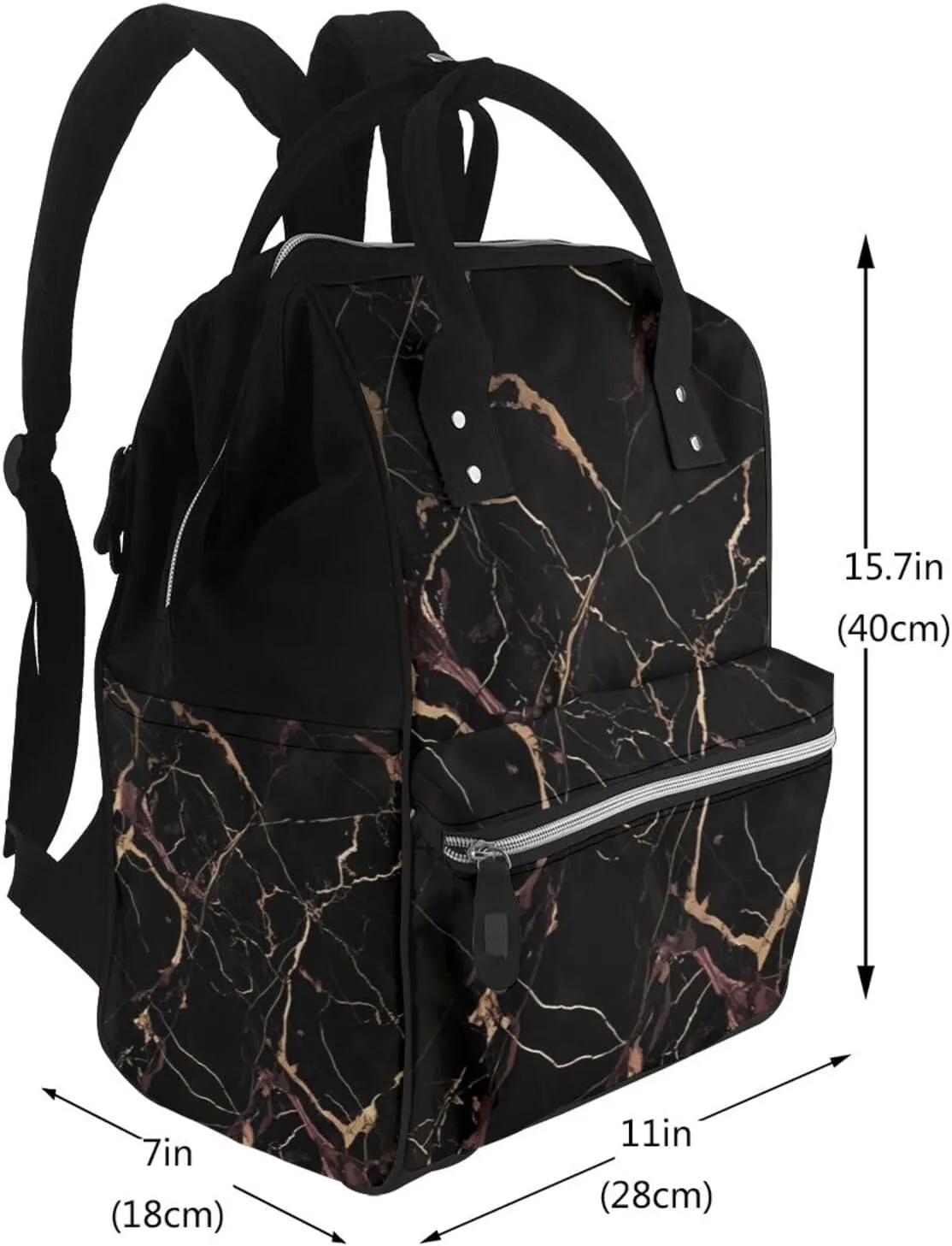 Diaper Bag Nappy Backpack Baby Bag Ocean Shark Mummy Backpack Multifunction Changing Bags for Travel, Black Gold Marble, One Size