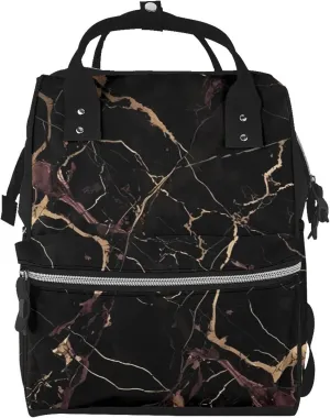 Diaper Bag Nappy Backpack Baby Bag Ocean Shark Mummy Backpack Multifunction Changing Bags for Travel, Black Gold Marble, One Size