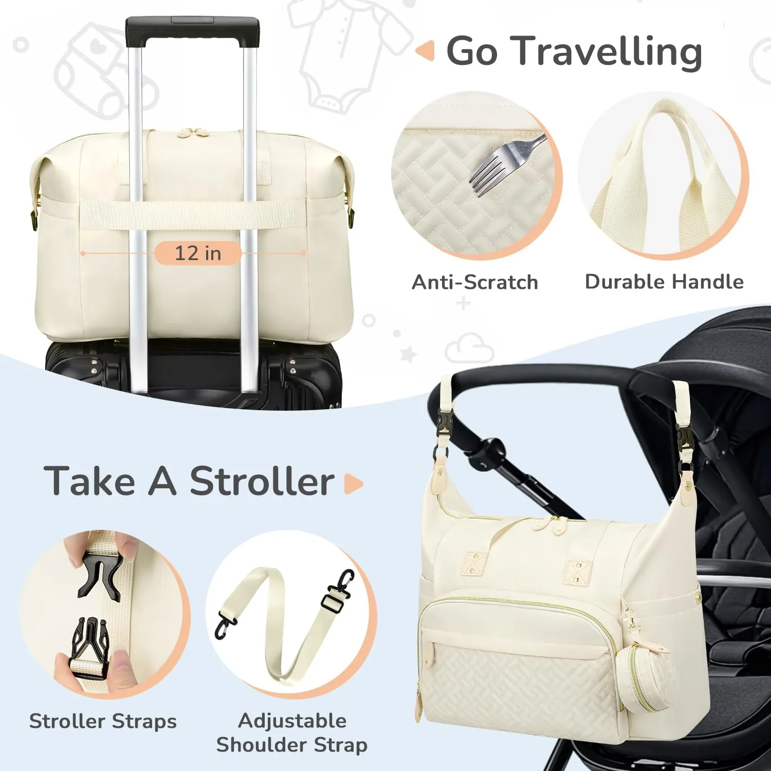 Diaper Bag Tote, Baby Bag Travel Diaper Tote Bag with Pacifier Case, Cute Maternity Hospital Baby Stylish Diaper Tote for Mom Dad Beige