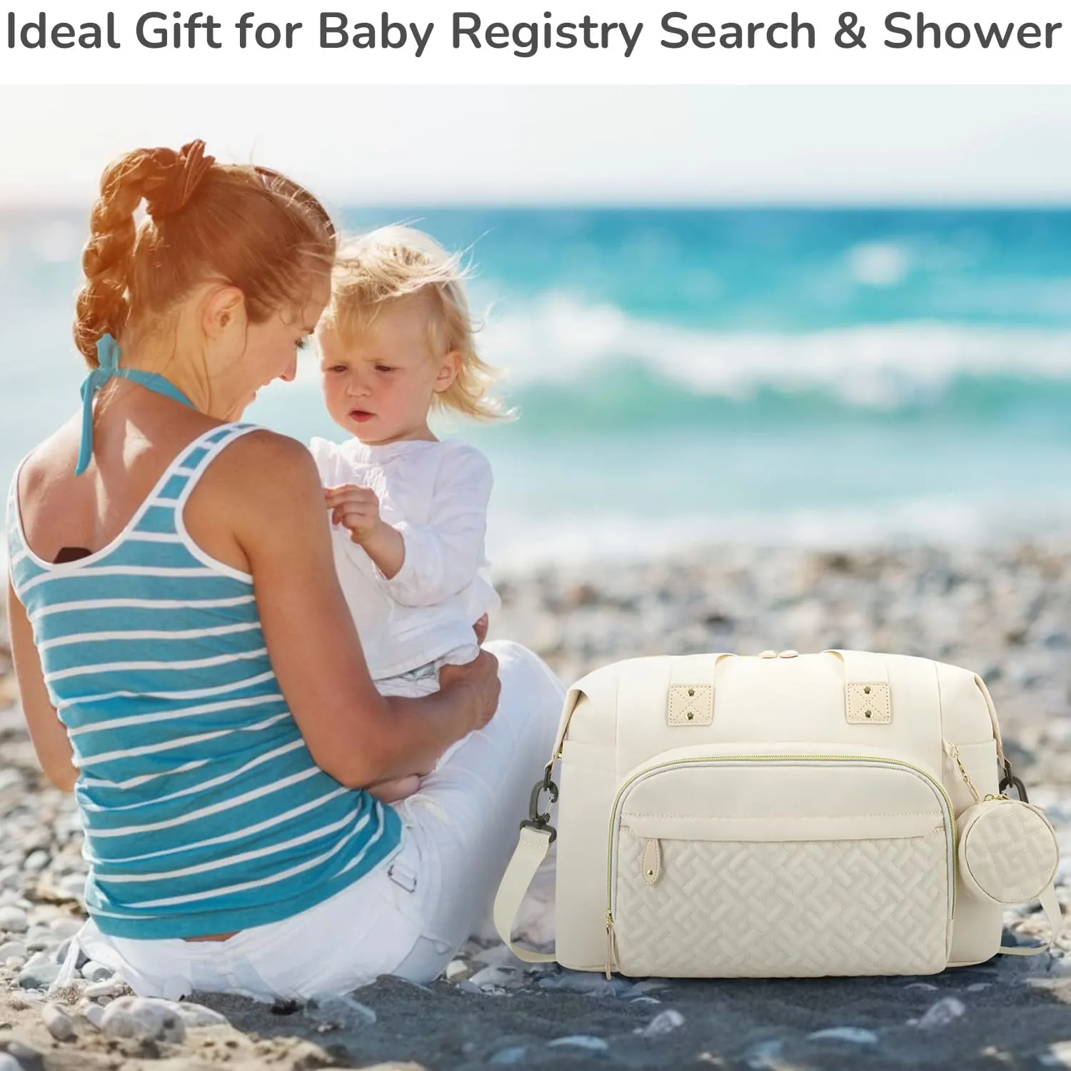 Diaper Bag Tote, Baby Bag Travel Diaper Tote Bag with Pacifier Case, Cute Maternity Hospital Baby Stylish Diaper Tote for Mom Dad Beige
