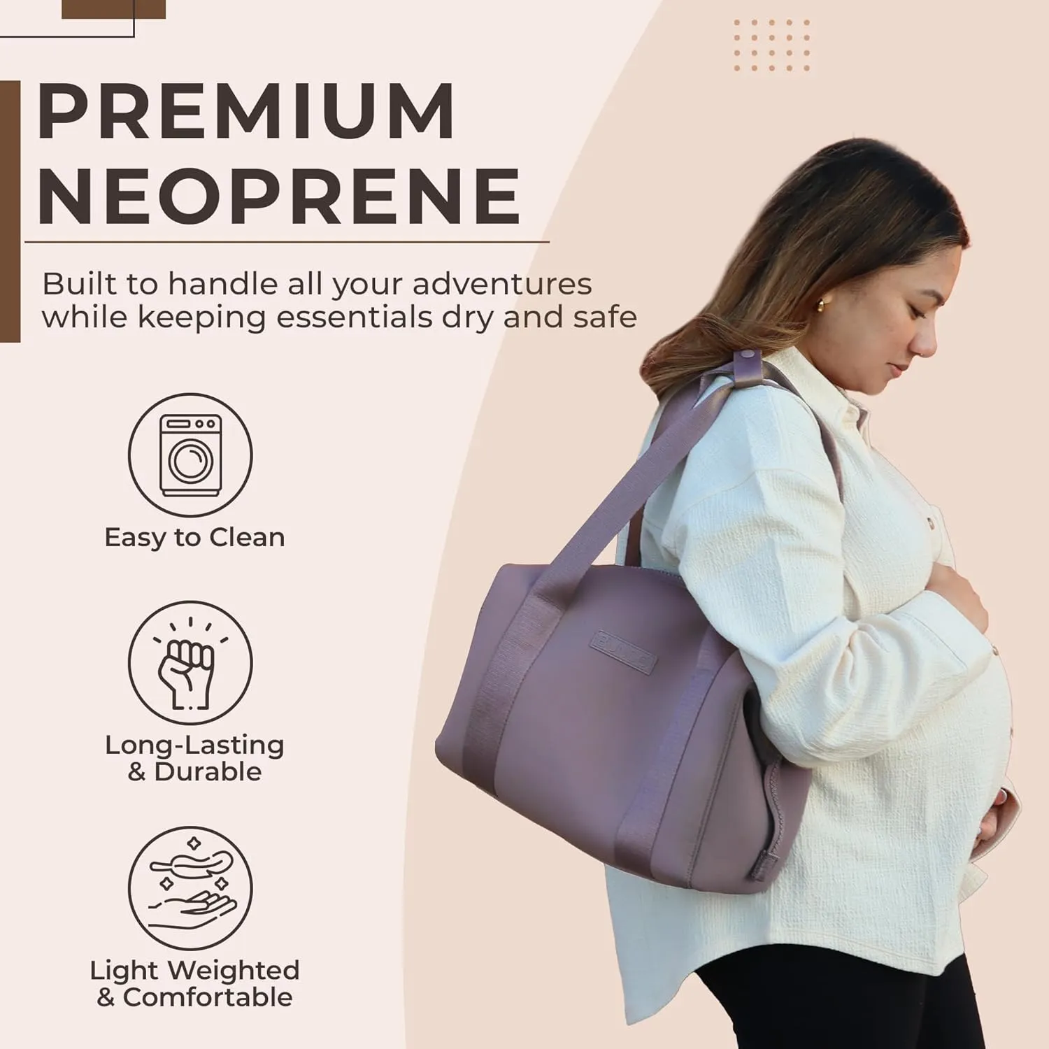 Diaper Bag Tote - Premium Neoprene Baby Diaper Bag with Portable Changing Pad & Pouch - Lightweight and Water-Resistant Diaper Bags - 12 x 7 x 8 Inches