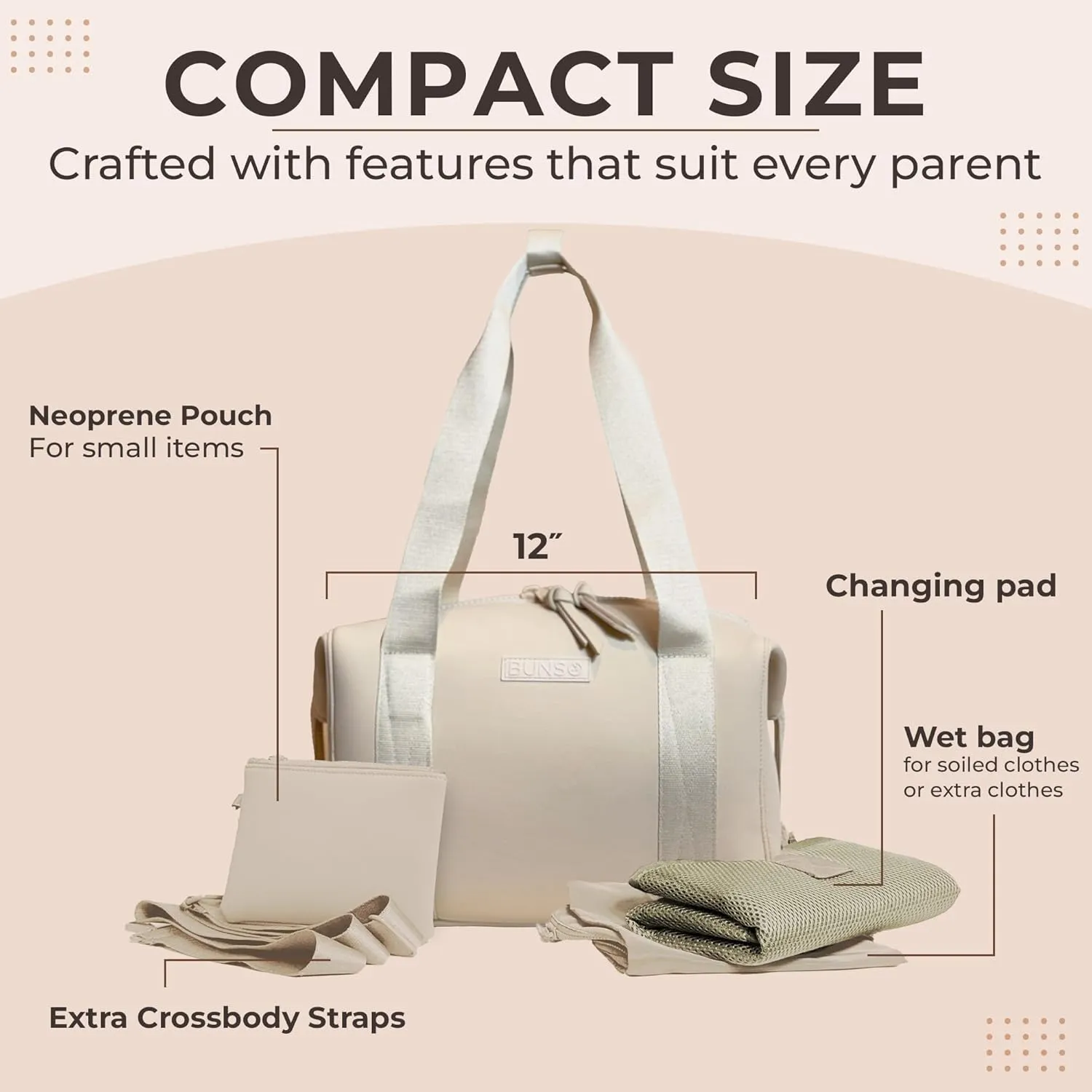 Diaper Bag Tote - Premium Neoprene Baby Diaper Bag with Portable Changing Pad & Pouch - Lightweight and Water-Resistant Diaper Bags - 12 x 7 x 8 Inches