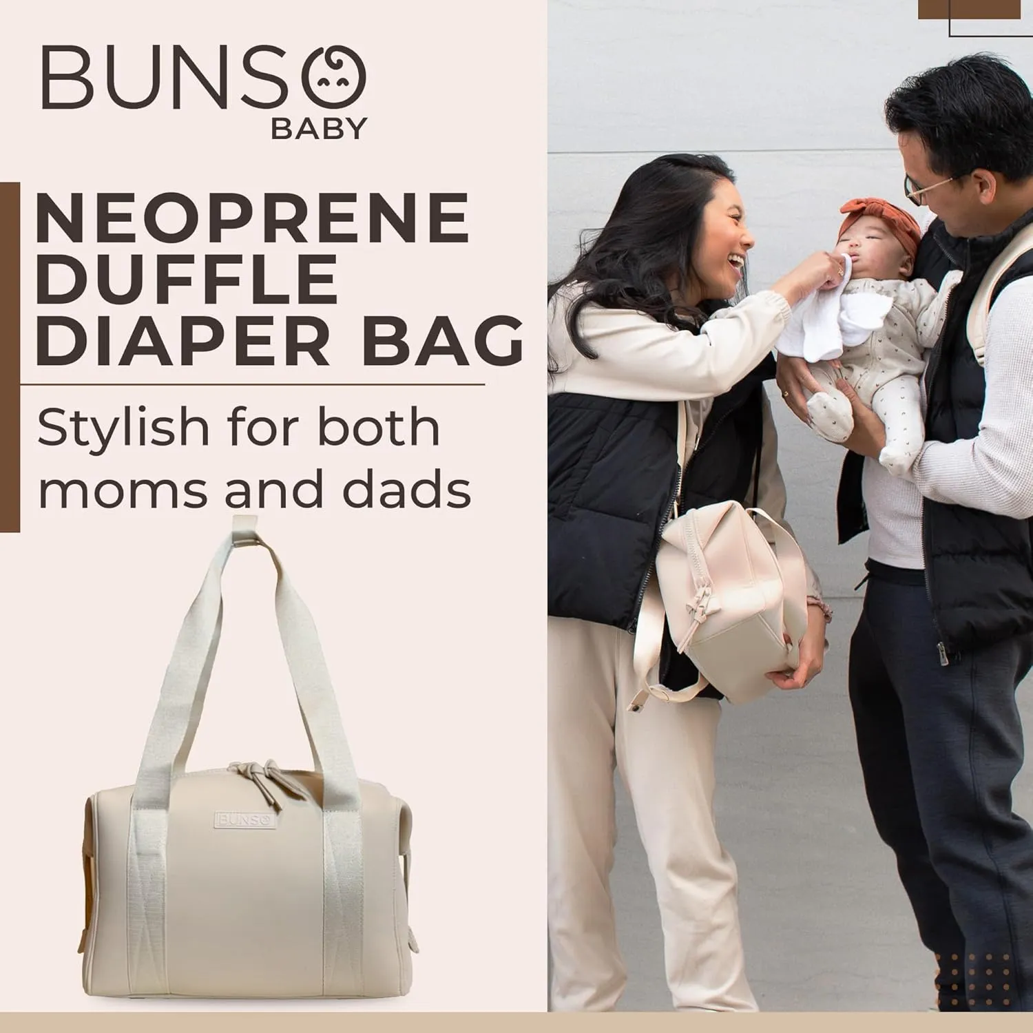 Diaper Bag Tote - Premium Neoprene Baby Diaper Bag with Portable Changing Pad & Pouch - Lightweight and Water-Resistant Diaper Bags - 12 x 7 x 8 Inches