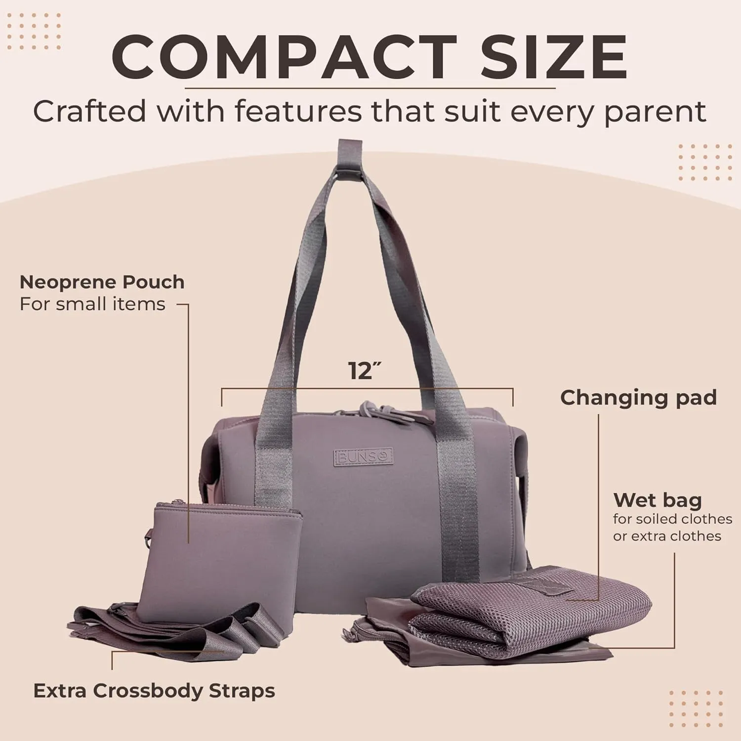 Diaper Bag Tote - Premium Neoprene Baby Diaper Bag with Portable Changing Pad & Pouch - Lightweight and Water-Resistant Diaper Bags - 12 x 7 x 8 Inches