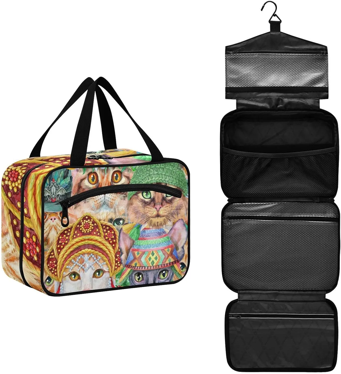 Different Breeds Of Cats Toiletry Bag Travel Bag Hanging Cosmetic Bag for Women-Medium