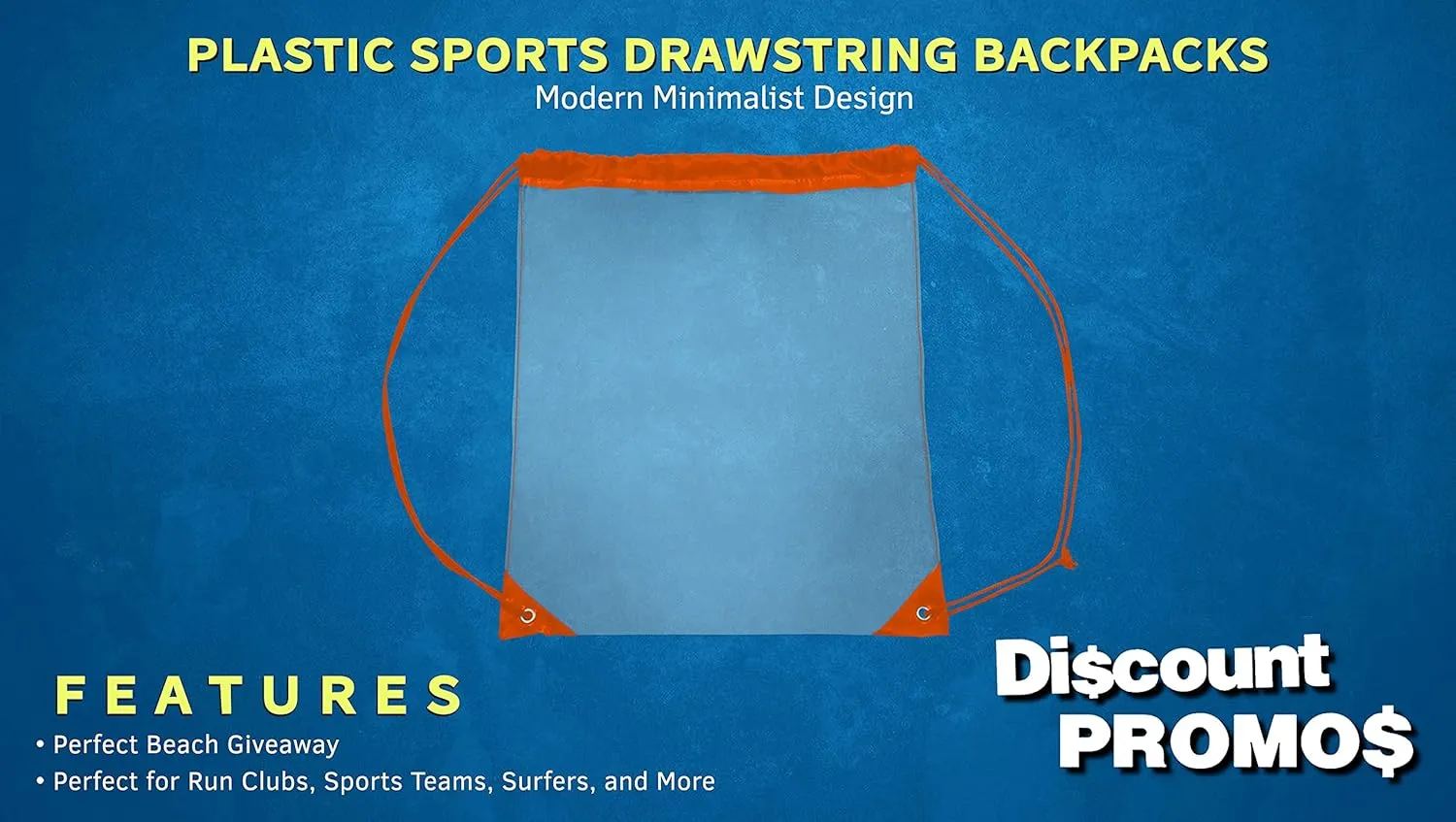 DISCOUNT PROMOS Plastic Drawstring Backpacks Set of 10, Bulk Pack - Multi-Functional, Drawstring, Perfect for Travel, Gym, and More - Orange