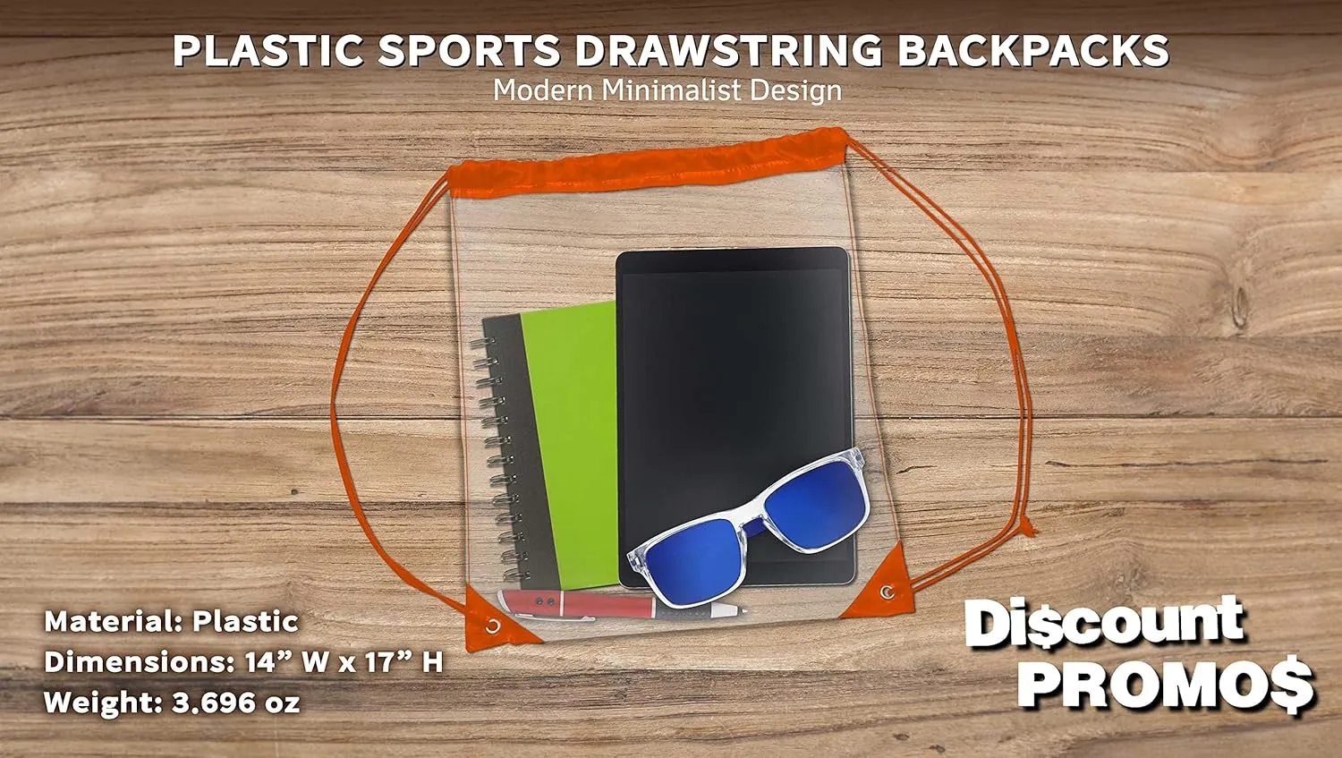 DISCOUNT PROMOS Plastic Drawstring Backpacks Set of 10, Bulk Pack - Multi-Functional, Drawstring, Perfect for Travel, Gym, and More - Orange