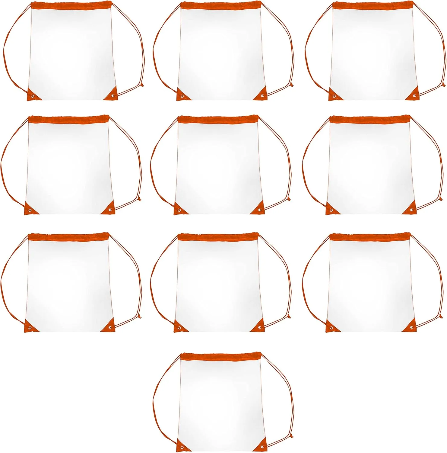 DISCOUNT PROMOS Plastic Drawstring Backpacks Set of 10, Bulk Pack - Multi-Functional, Drawstring, Perfect for Travel, Gym, and More - Orange