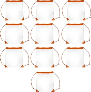 DISCOUNT PROMOS Plastic Drawstring Backpacks Set of 10, Bulk Pack - Multi-Functional, Drawstring, Perfect for Travel, Gym, and More - Orange