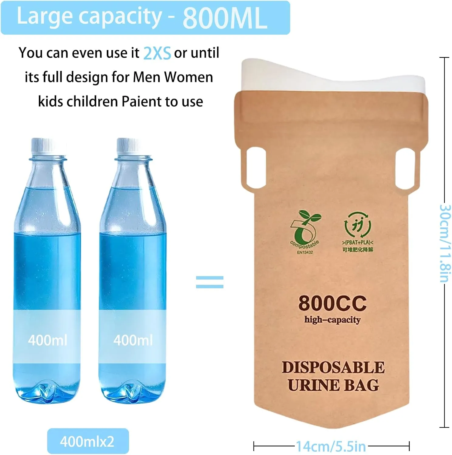 Disposable Urine Bags，800ml Widen The Opening Emergency Portable Urinal Bag and Vomit Bags for Women/Men,Travel Toilet Unisex Urinal Bag for Camping, Traffic Jams, Pregnant, Patient, Kids