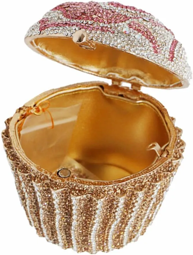 DJBM Cute Cupcake Rhinestone Clutch Diamond Crystal Purse Evening Bags for Women Party Wedding Cocktail Prom