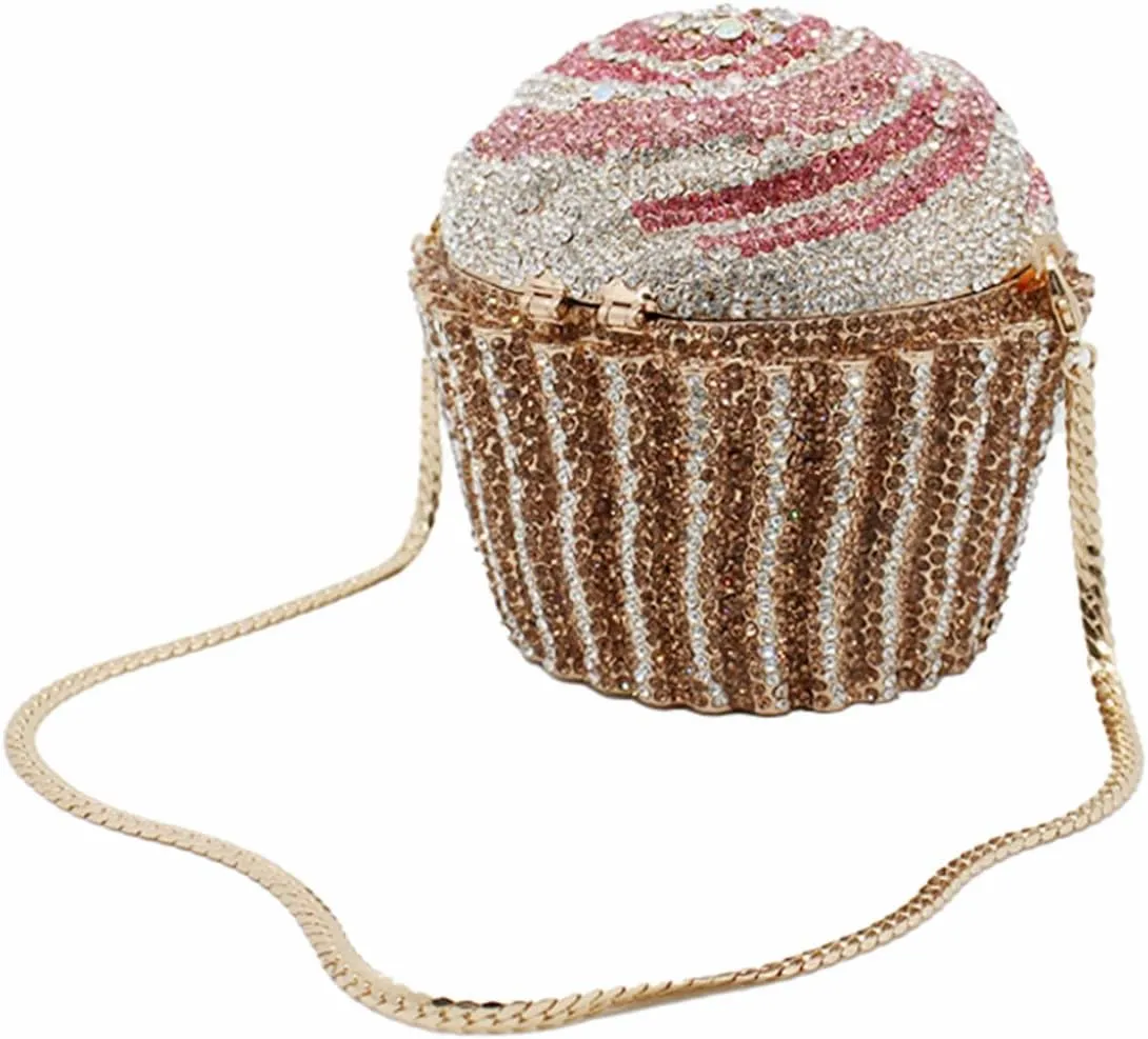 DJBM Cute Cupcake Rhinestone Clutch Diamond Crystal Purse Evening Bags for Women Party Wedding Cocktail Prom