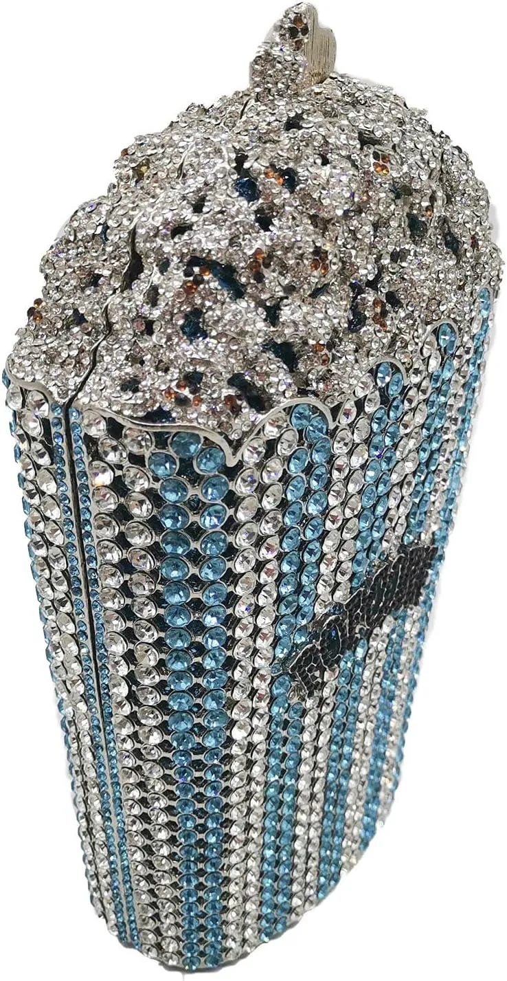 DJBM Luxury Women Rhinestone Clutch - Popcorn Evening Bag with Crystal Rhinestones for Women - Perfect for Party Nights