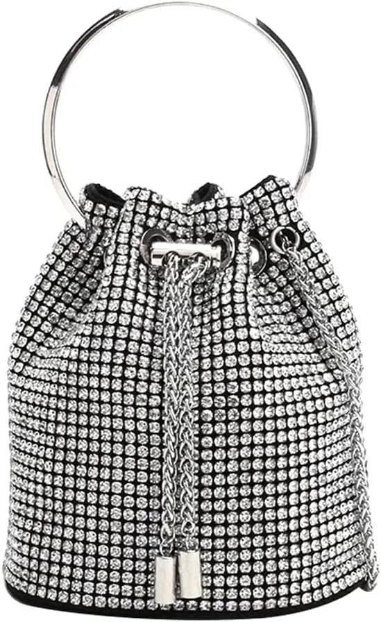 DJBM Women Full Diamonds Bucket Handbag Rhinestone Clutch Purse Evening Clutch for Women Party Prom Cocktail Wedding