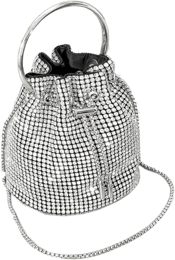 DJBM Women Full Diamonds Bucket Handbag Rhinestone Clutch Purse Evening Clutch for Women Party Prom Cocktail Wedding